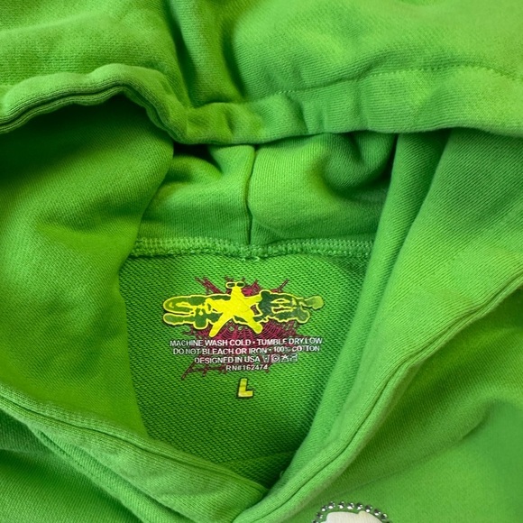 Sp5der Logo Green Pullover Hoodie Large - Picture 3 of 6
